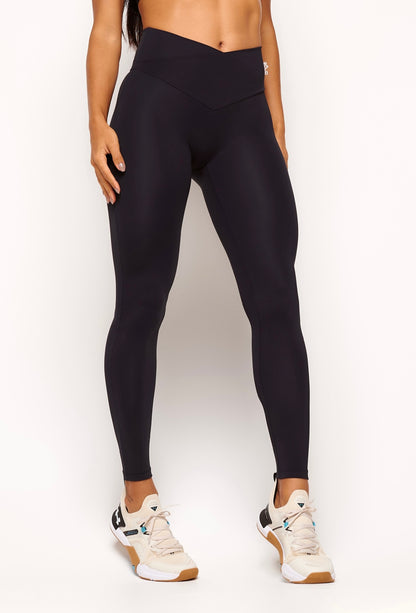 Calça Legging Preta Basica Transpassada
