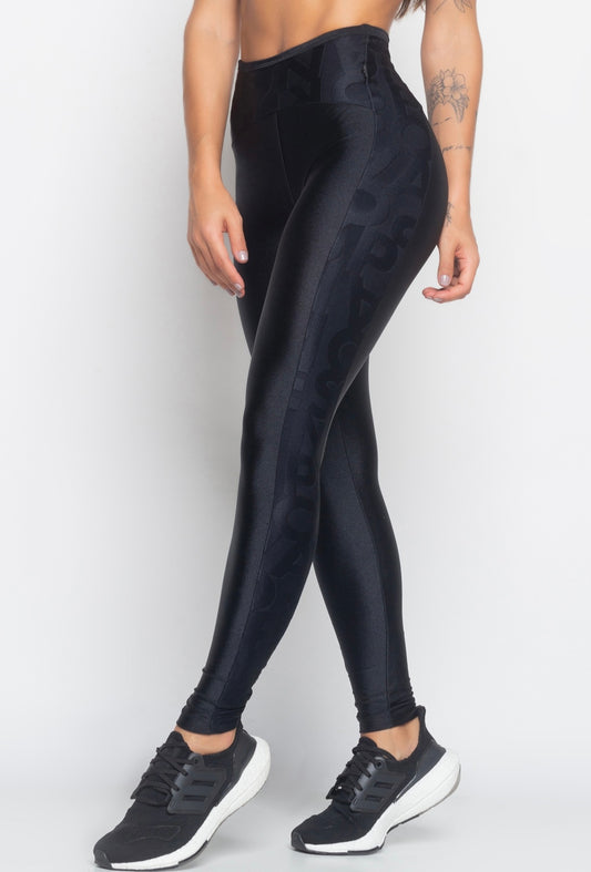 ANGE CALÇA LEGGING PRETA COM BRILHO E TEXTURA FLIP